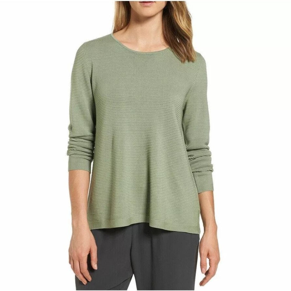 Eileen Fisher Sweater Womens XXS Sea Green Sleek Tencel Rib Knit Boxy Minimalist